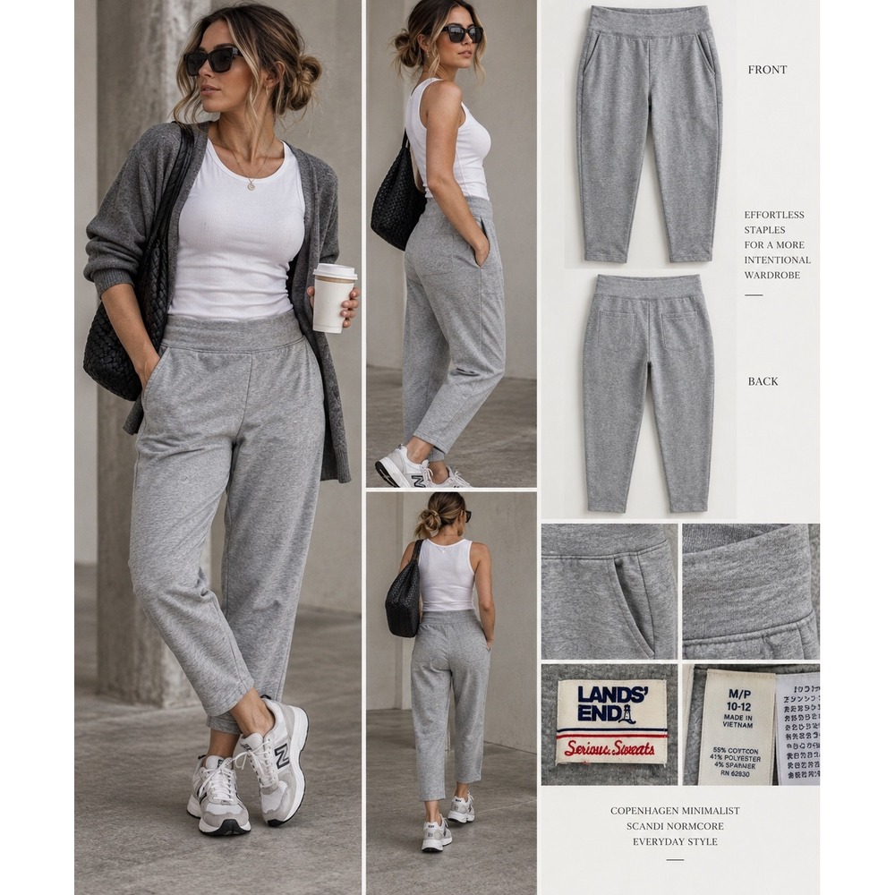 Lands' End Japan Gray Cropped Sweatpants M 10-12 Scandi Normcore Lounge Pants